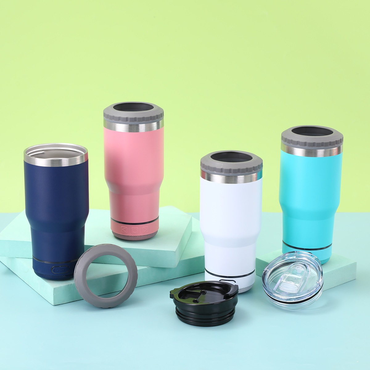 Cross-border 304 taza de acero inoxidable de alto valor visual taza de audio Bluetooth vacío doble taza de automóvil portátil