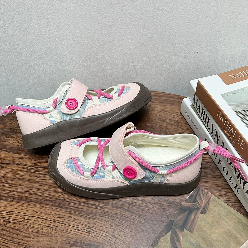 Утолщенная массивная подошва Ugly Velcro канвасовые туфли 2024 женские летние дышащие повседневные кроссовки с большой ноской Mary Jane белые туфли