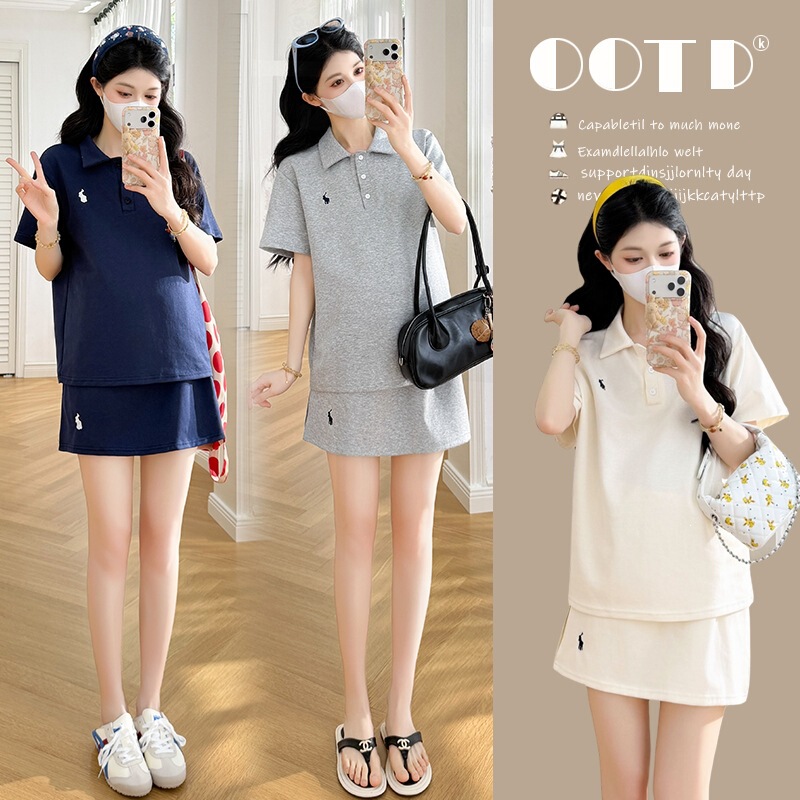Real Shot of 2026 Summer Maternity Polo Collar Casual Sports Embroidered Skirt-Pants Maternity Set Real Shot of 2026 Summer Maternity Polo Collar Casual Sports Embroidered Skirt-Pants Maternity Set