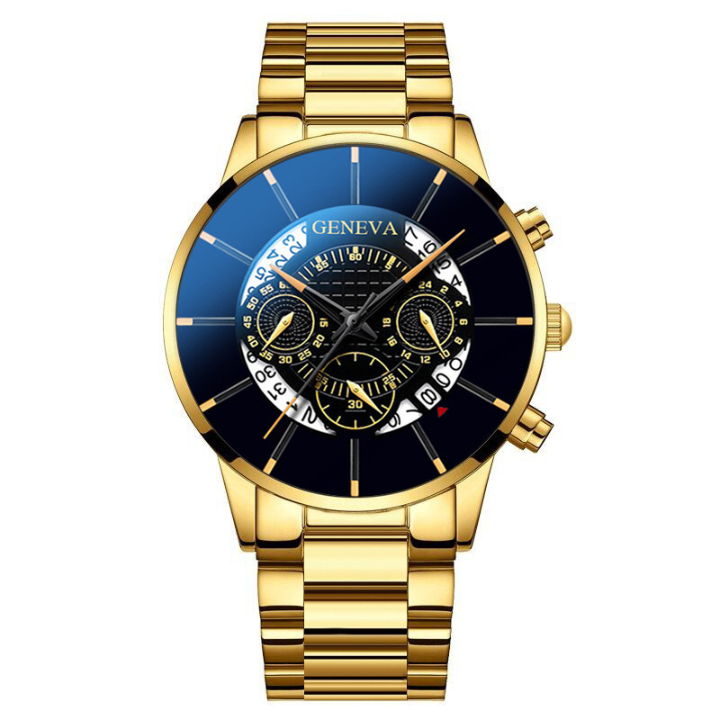 New GENEVA Watch Men's Steel Band Watch Fashion Calendar Quartz Belt Watch Men's Wholesale_voghion.com
