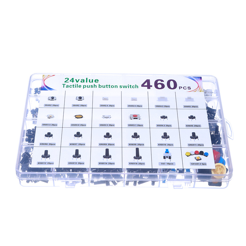24种460只汽车遥控器家用电气两脚四脚贴片/插件轻触按键开关混装