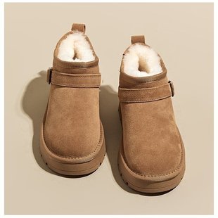 Thick-soled snow boots women's 2024 winter new fur one warm cotton shoes non-slip outer wear fleece-lined short tube boots