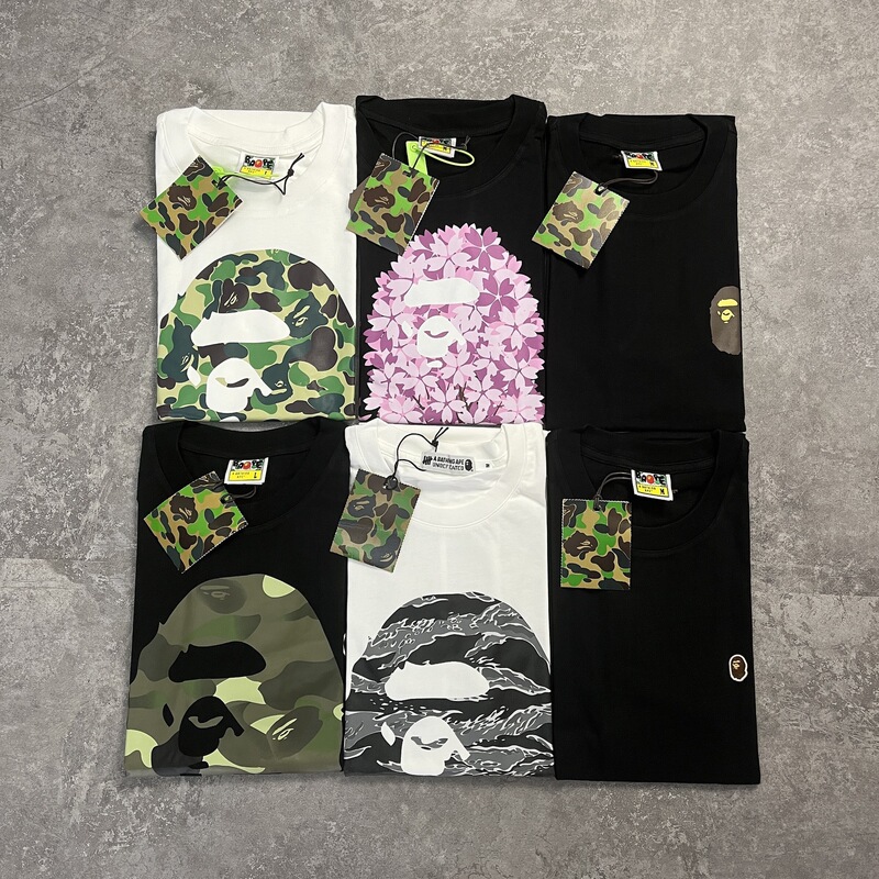 Three-Brand Trendy Brand Bape Collaboration Short-Sleeve T-Shirt Unisex Ape Head Camouflage Loose Short-Sleeve T-Shirt Three-Brand Trendy Brand Bape Collaboration Short-Sleeve T-Shirt Unisex Ape Head Camouflage Loose Short-Sleeve T-Shirt
