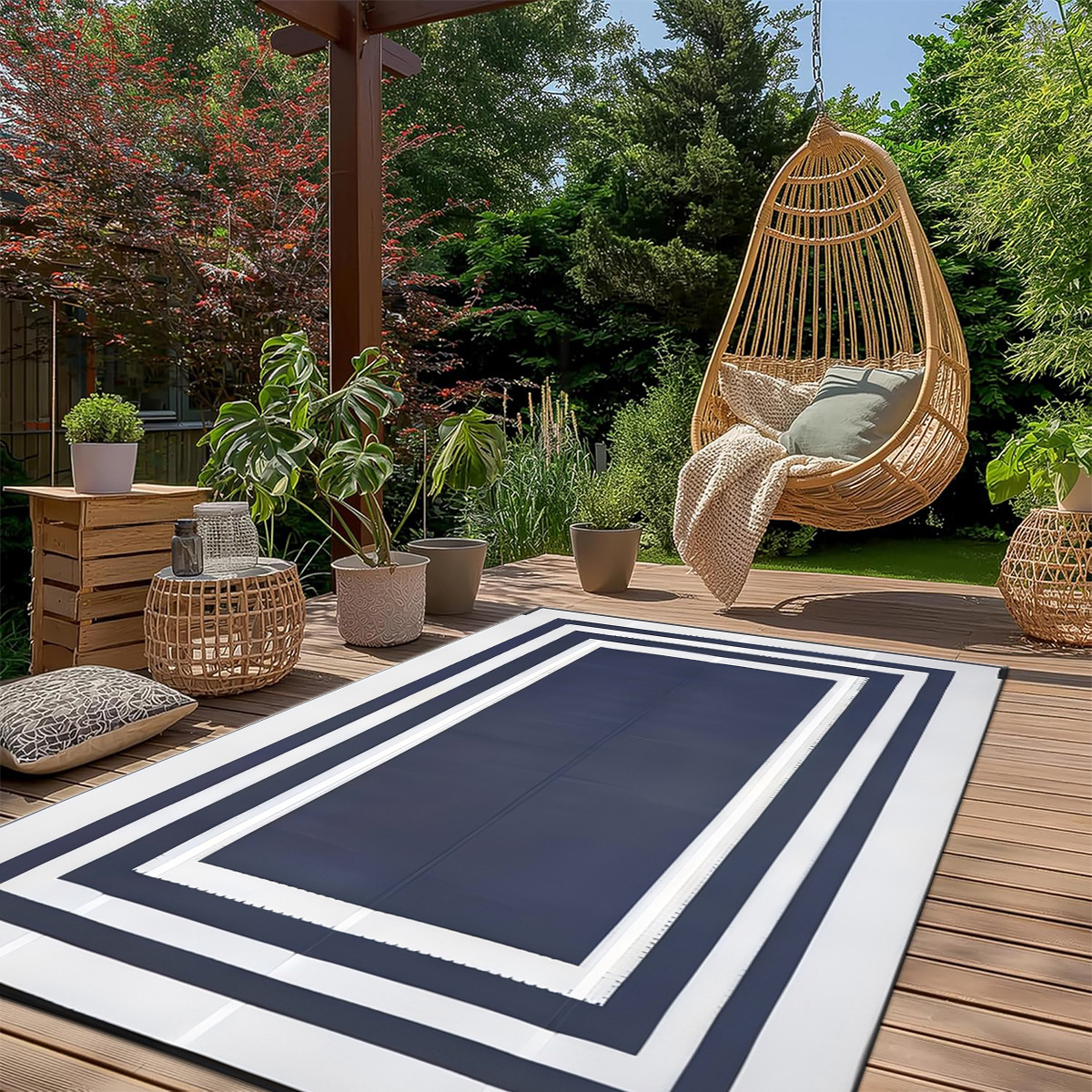 temu热销露营装备房车垫PP塑料编织防老化户外地垫花园庭院草坪用