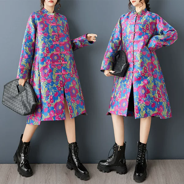 Real Shot of New Spring Fashion: Light Luxury Jacquard Double-Layer Loose Trench Coat with Fashionable Chinese-Style Button Design, Mid-Length Coat