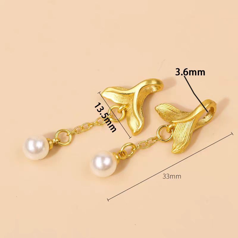 Gold-Plated Fish Tail Pearl Pendant DIY Jewelry Accessories Bracelet Necklace Charms Color-Preserving Alloy Parts