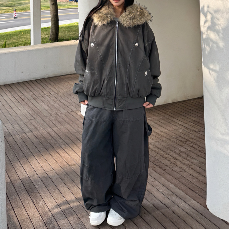 Parker Short down Jacket Women's Imitation Rabbit Fur Large Fur Collar Hooded Cotton Outwear 2025 Winter Outwear American Retro Parker Short down Jacket Women's Imitation Rabbit Fur Large Fur Collar Hooded Cotton Outwear 2025 Winter Outwear American Retro