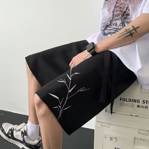 American-style embroidery heavy-duty shorts for men, summer loose large size pants, trendy brand casual sports five-pocket pants