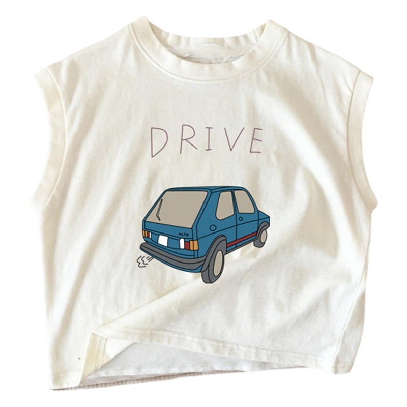 Nuevo coche de dibujos animados todo partido niños y niñas chaleco camiseta sin mangas de algodón puro bebé niños 2024