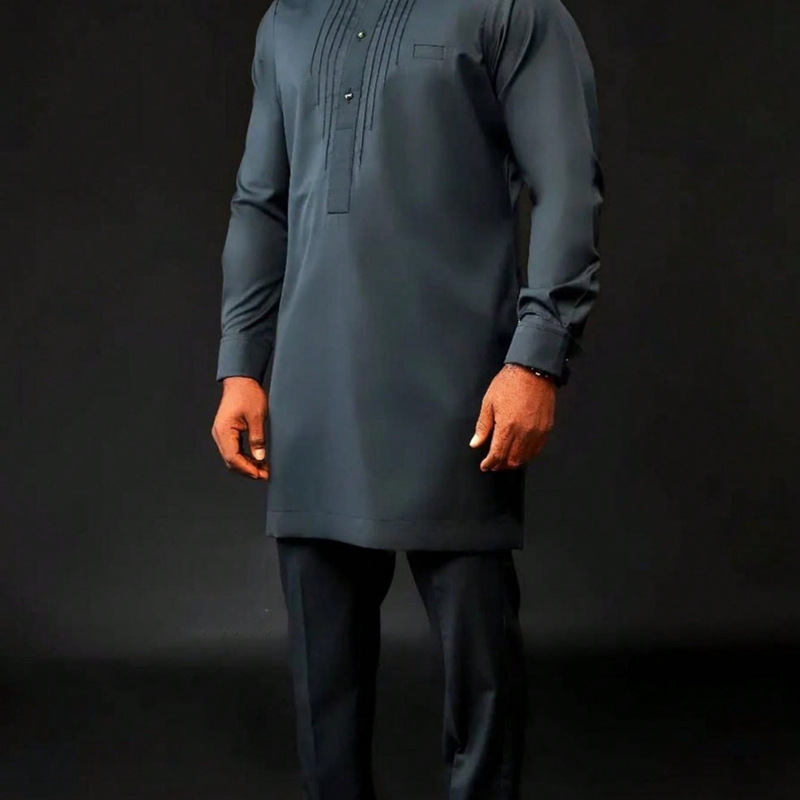 African Ethnic Style Men's Solid Color Embroidered Stand Collar Men's Suit Men's Holiday Party Casual Suit