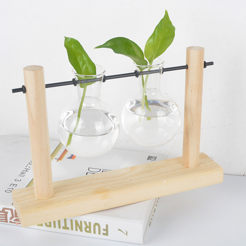 クリエイティブ木製ラック水耕植物容器ガラス工芸品花瓶ホームオフィス装飾装飾品ポトスボトル|undefined