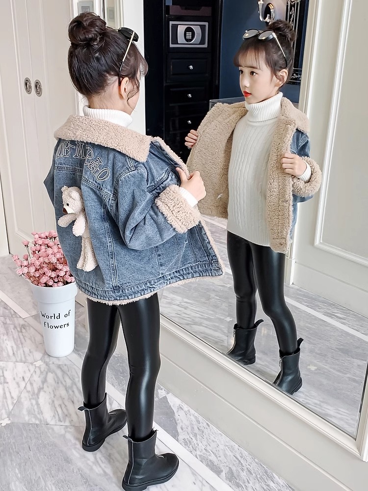 Niñas más chaqueta de terciopelo otoño-invierno 2025 nuevos niños engrosados ropa infantil niñas chaqueta de cordero vaqueros