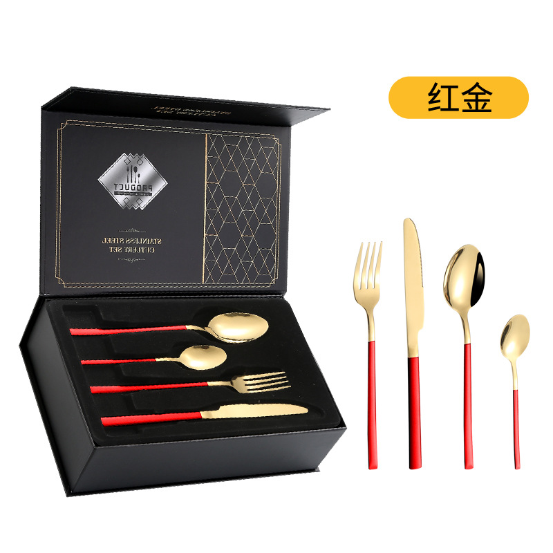 Amazon Venta caliente vajilla de acero inoxidable 24 piezas traje transfronterizo producto Caballero 4 piezas principales cuchillo de comida occidental, tenedor y cuchara traje