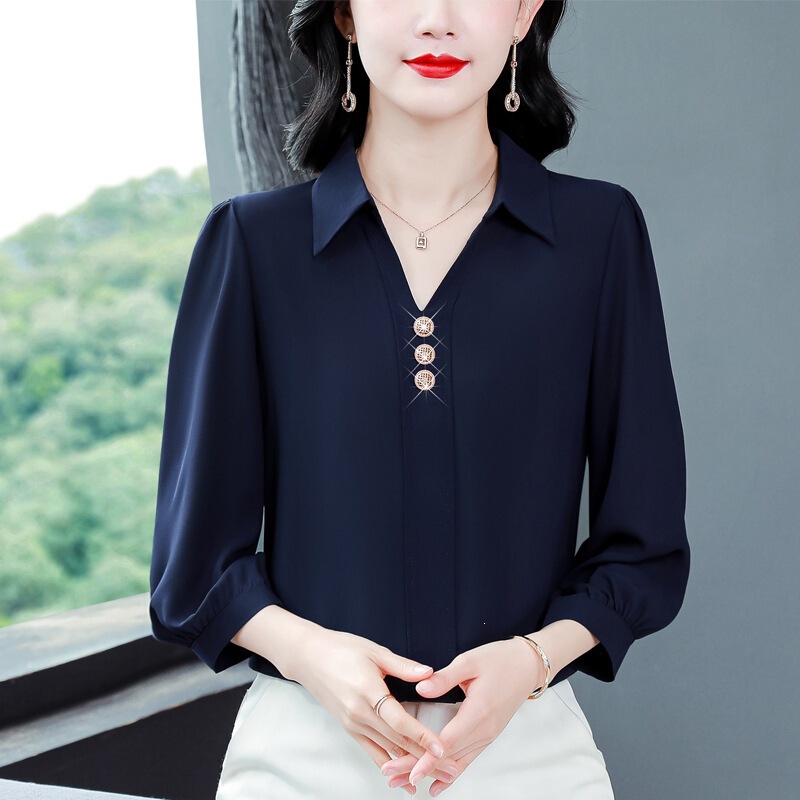 Authentic Brand Lapel Shirts for Women, New Summer Style, Light Luxury, Age-Reducing, Mom-Friendly, High-Quality Silk Tops in Plus Sizes