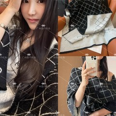 高端丝绒丝巾真丝羊毛长羊绒围巾女士披肩黑灰色+奶白色