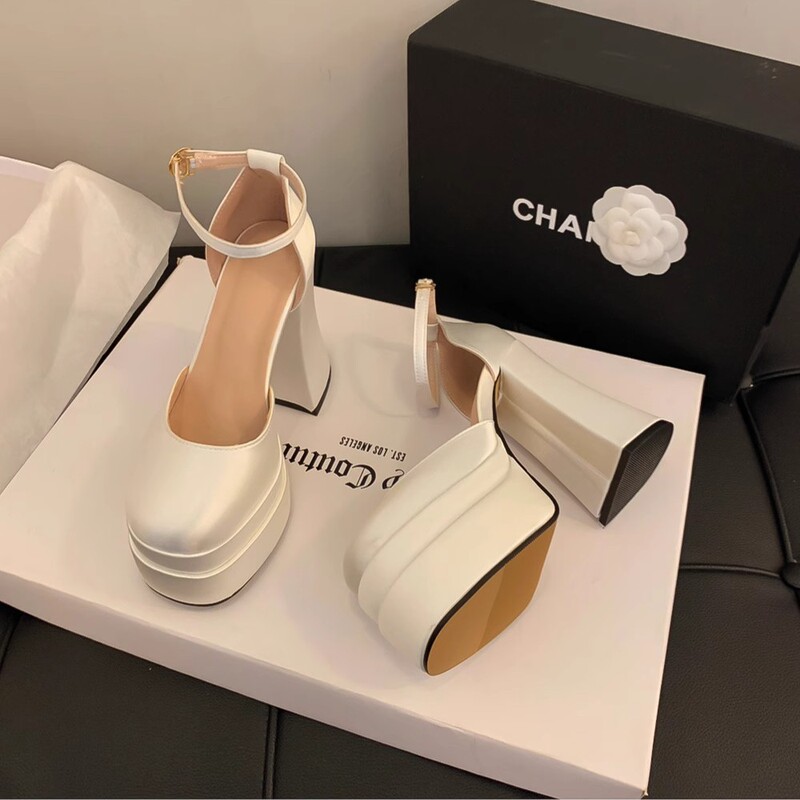 Small Wedding Shoes Bridal Shoes Wedding Dress Artifact Thick Bottom Waterproof Platform Thick Heel 12cm High-heeled Shoes Host Performance Banquet