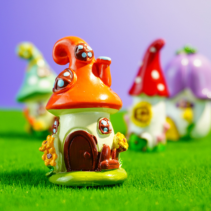 Castillo de cuento de hadas hecho decoración de micro paisaje al por mayor accesorios de decoración de pastel pecera castillo de setas de resina creativa