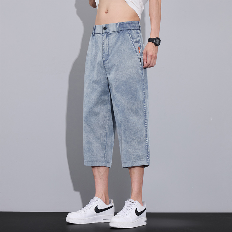 High-End Tencel Cropped Pants for Men 2025 New Summer Thin Denim Shorts Workwear Ice Silk Casual Mid-Pants