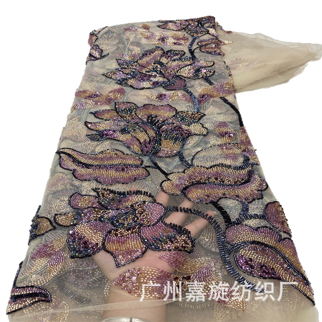 Oriente Medio industria pesada cuentas tubo cuentas sequilla tela bordada malla moda vestido de boda encaje bordado tela africana