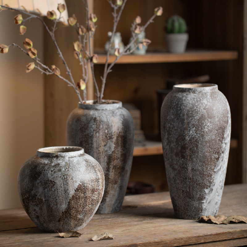 Jingdezhen, decoraciones de viento tranquilo, viejos vasos de cerámica hechos a mano, sala de estar, recipientes de flores, envío gratuito.