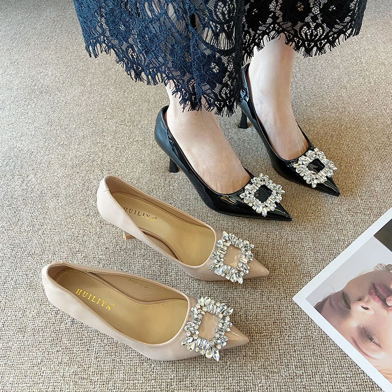 B835-10 French Style 2025 Rhinestone Pointed Toe Stiletto Heels Pure Desire Work High Heels for Women Low Heel Comfortable Shoes B835-10 French Style 2025 Rhinestone Pointed Toe Stiletto Heels Pure Desire Work High Heels for Women Low Heel Comfortable Shoes