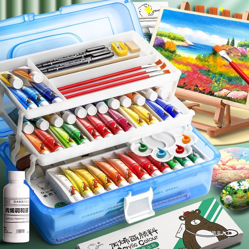 24色アクリル絵の具セット、防水、日焼け防止、色褪せない、子供用石塑土絵、12色油絵油絵の具壁|undefined