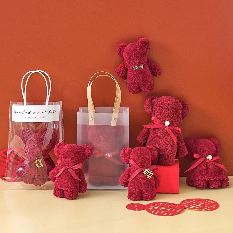 Bear towel square souvenir red wedding birthday birthday full moon return gift holiday event gift