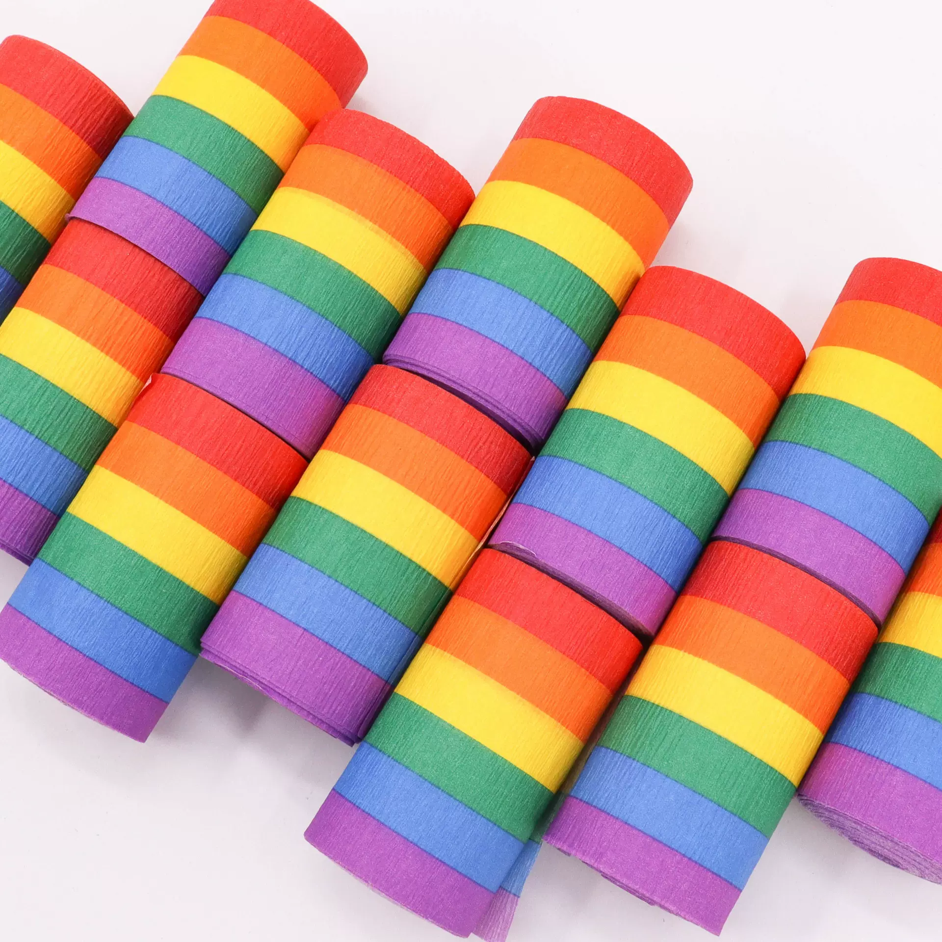 跨境电商热销装饰彩带  印刷派对拉花  彩虹色装饰拉带 皱纹纸卷