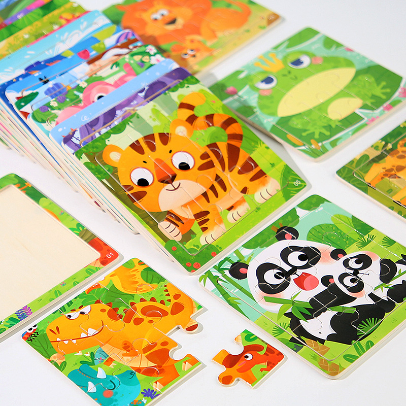 9 piezas de juguetes de rompecabezas de madera para niños, educación temprana para niños, dibujos animados, vehículos de animales, rompecabezas cognitivo al por mayor