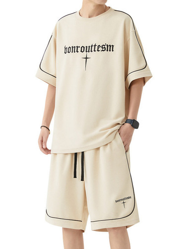 Plus-size men's summer fashion brand t-shirt, short shorts, basketball clothes, set of four-leaf clover casual sports suit