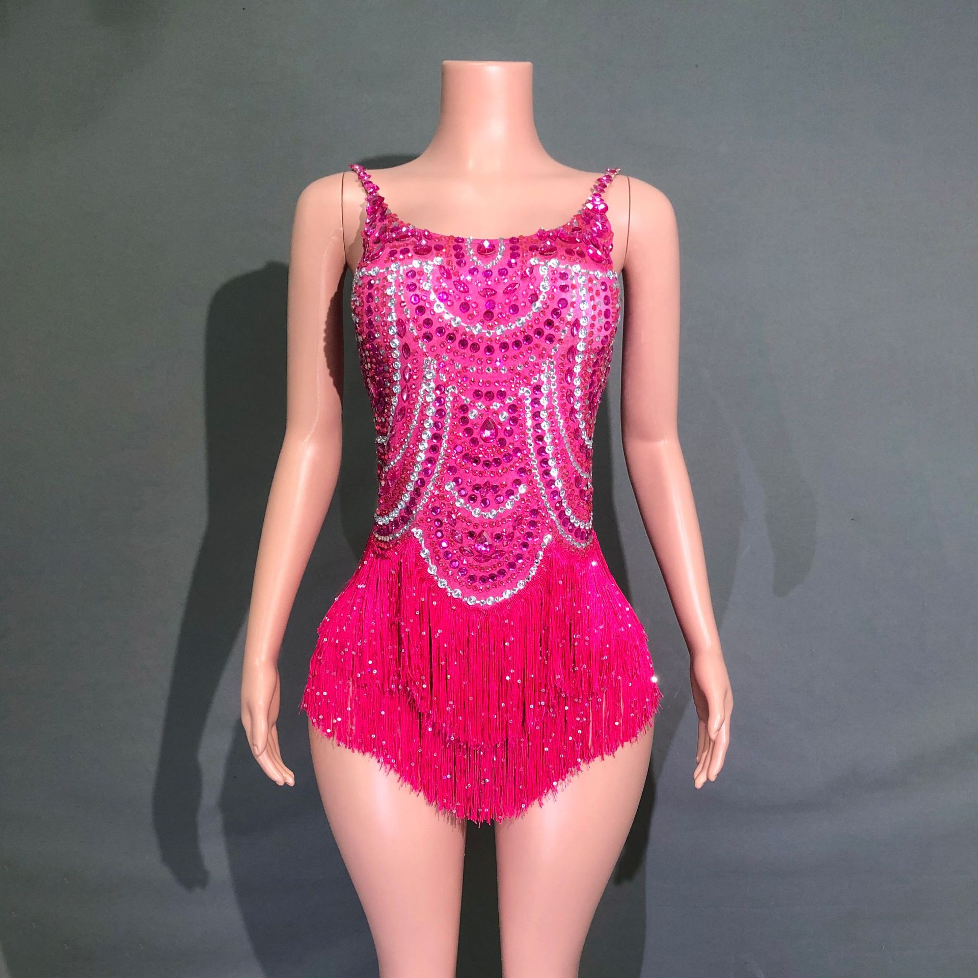 2025 summer new tassel jumpsuit dance European and American sexy shiny elastic stage stage performance clothes