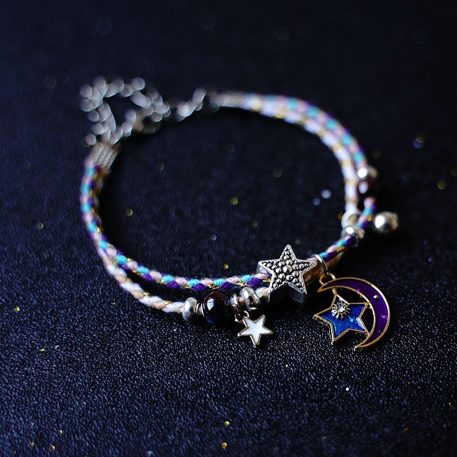 2023 nueva pulsera de planeta de fantasía japonesa y coreana estrella femenina luna estudiante bestie joyería de mano joyería transfronteriza estrella luna uno