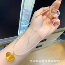 天然俄料琥珀蜜蜡净水金珀屁桃爱心吊坠项链形状饱满立体厂家批发