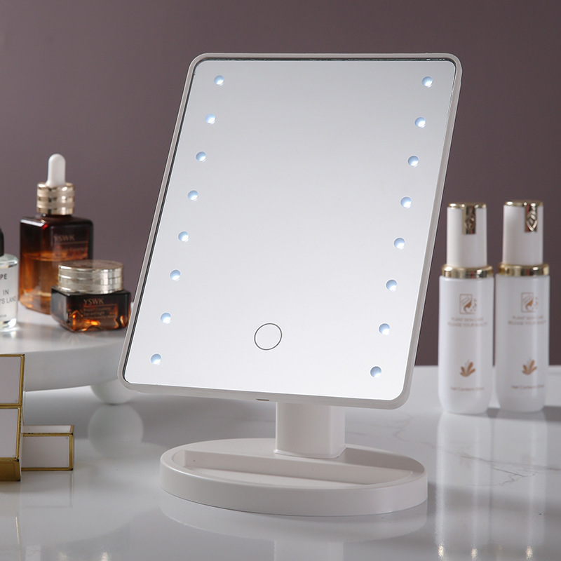 Espejo de maquillaje con luz LED de tres colores, plegable con base, espejo de tocador de escritorio, espejo de tocador con luz, espejo de princesa.