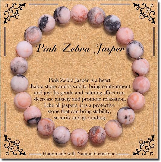 Natural 8mm Pink Zebra African Turquoise Elastic Cord Beaded Bracelet Obsidian Triple Protection Men's Bracelet