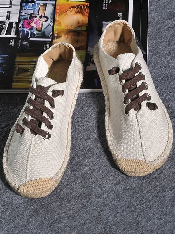 Men's linen fisherman sandals, 2025 new summer breathable straw woven slip-on shoes, old Beijing style casual canvas shoes