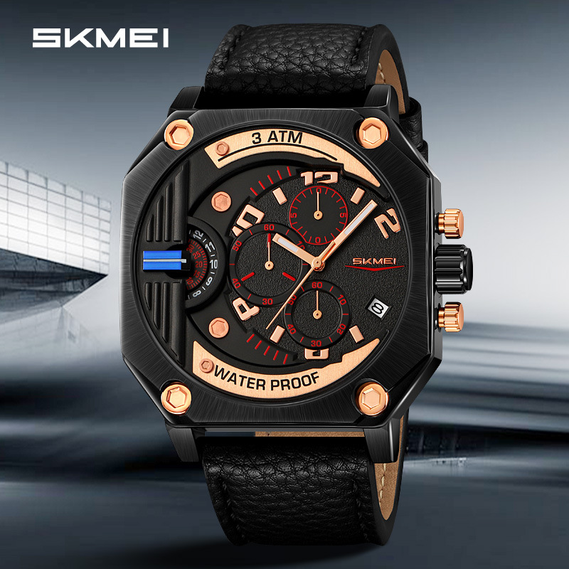 时刻美男士商务大盘石英腕表夜光指针走时防水运动多功能计秒手表