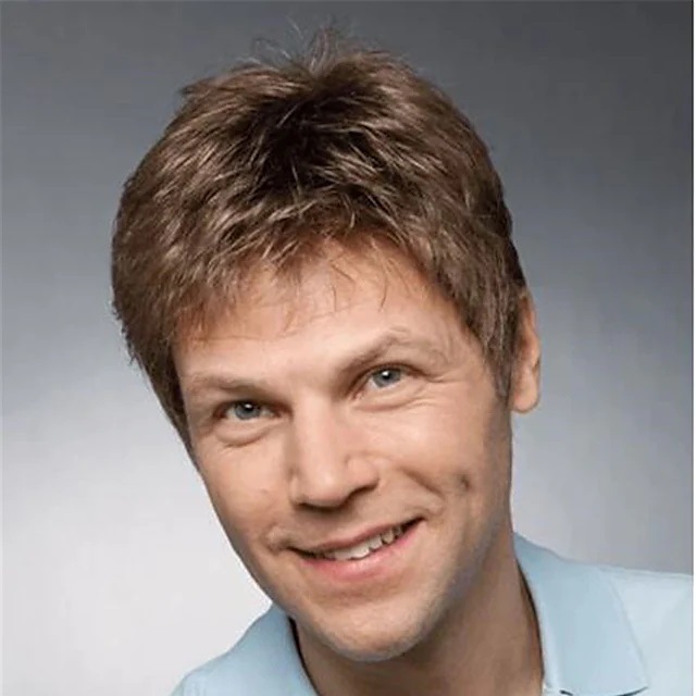 Peluca europea y americana transfronteriza Peluca de los hombres de la moda mullida mecanismo de pelo corto Peluca de fibra química cubierta de la cabeza Peluca de los hombres