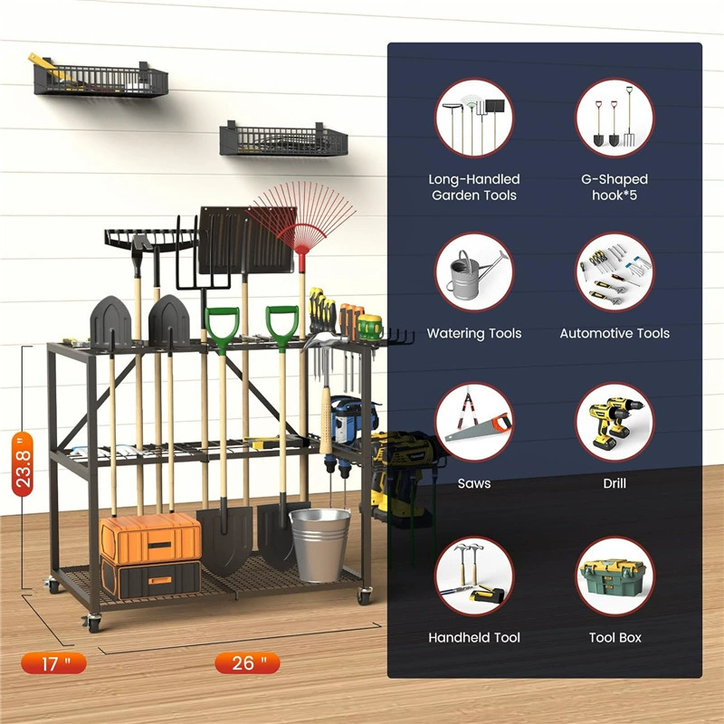Garden tool storage rack with wheels Power tool storage box Tool bracket Organizing storage rack storage rack