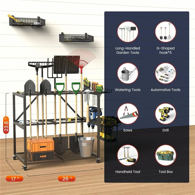 Garden tool storage rack with wheels Power tool storage box Tool bracket Organizing storage rack storage rack