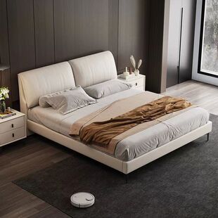Modern Simple 1.5 m Leather Double Bed Light Luxury Master Bedroom 1.8 m Queen Bed Italian Minimalist Elephant Ear Bed