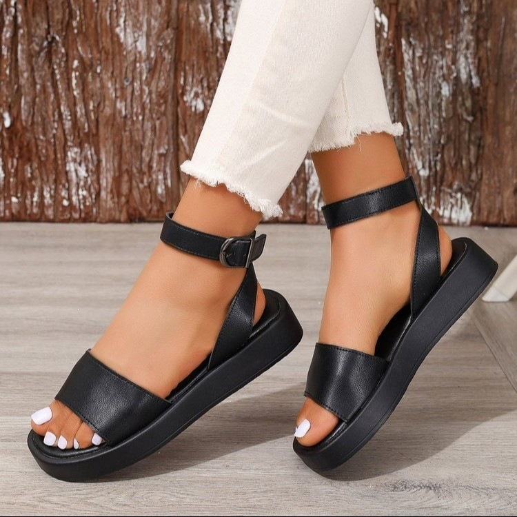 Sandalias Romanas con Tacón de Cuña y Plataforma Talla 43 de PU con Cierre de Hebilla para Verano