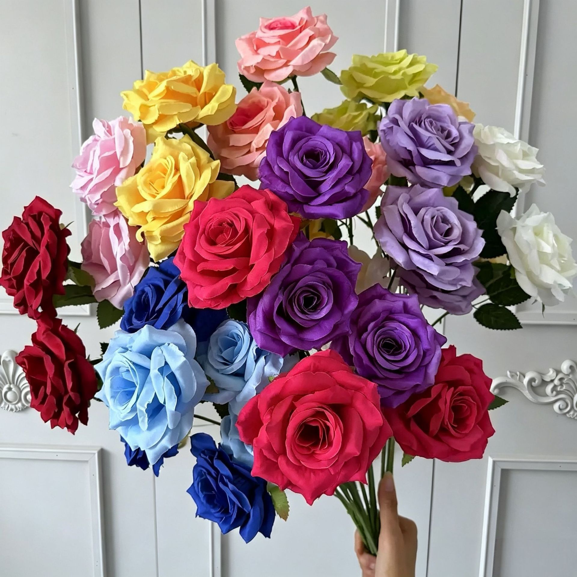 3송이 다이아몬드 코너 로즈 인조 장미꽃 웨딩 장식 인조 꽃 웨딩 데코레이션 로즈 폭포 조경 꽃꽂이