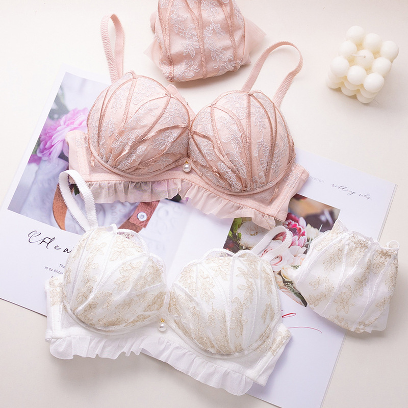 2024 New Style Lace No Steel Ring Japanese Style Shell Bra Comfortable Disc Chest Underwear Panties