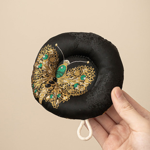 Brocade Black Gold Butterfly Coaster Tea Table Saucer Tea Mat Fabric Cover Bowl Teapot Tea Cup Mat Anti-Scalding Heat Insulation Pad Pot Holder