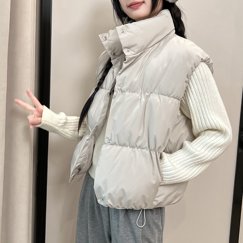 2025 otoño y invierno nuevo chaleco de cuello vertical, estilo holgado, estilo corto chaleco casual chaleco de chaleco de mujer