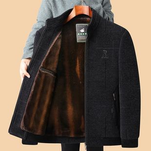 Winter Middle-aged Men's Dad Grandpa Clothes fleece-lined Thickened Woolen Jacket Middle-aged Chenille Cotton Jacket