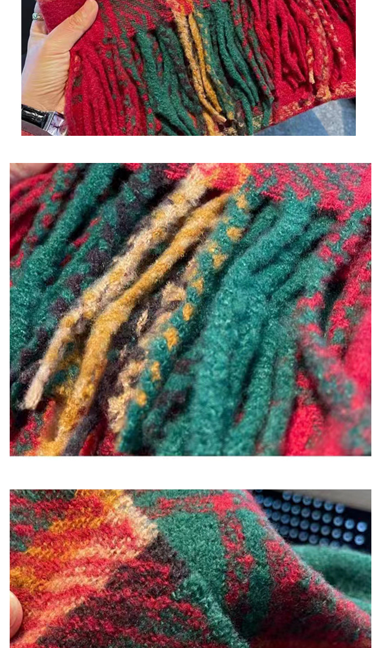 Regalo di Capodanno: sciarpa scozzese con nappe rosse natalizie, sensazione invernale di alta qualità per le donne, caldo scialle coreano, sciarpa spessa_voghion.com