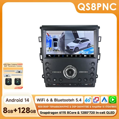 DVD Navigation | CarPlay - with-360-camera-8128g-wifi4g-version-6115-carplay-eight-core-compatible-with-the-us-version-of-ford-fusion-2nd-generation-2013-2019-9inch-frame