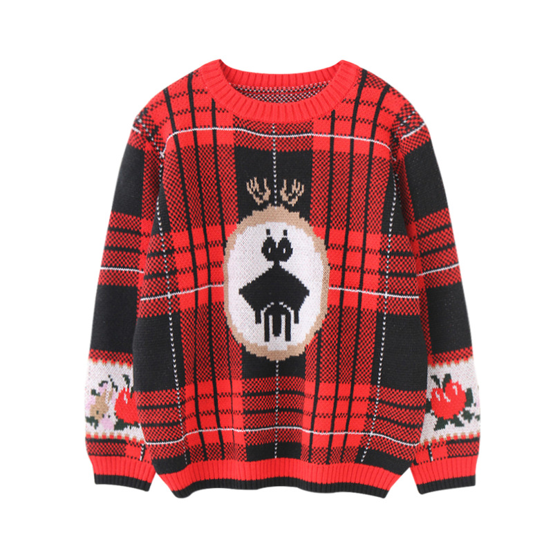 Korean Style Loose-Fitting British Style Scottish Plaid Knit Sweater Jacket Top, Lazy Style Pullover Long Sleeve 2026 Korean Style Loose-Fitting British Style Scottish Plaid Knit Sweater Jacket Top, Lazy Style Pullover Long Sleeve 2026
